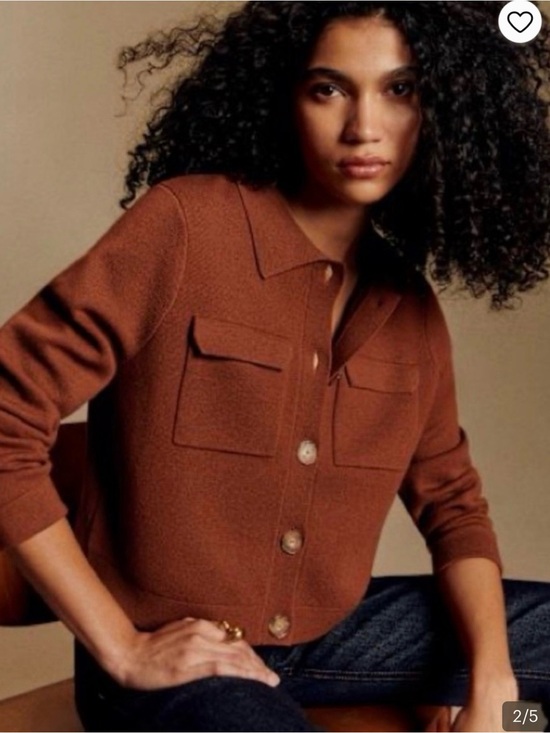 Sezane Sweaters - Sezane Chest-Pocket Button-Front Knit Jacket in Rust